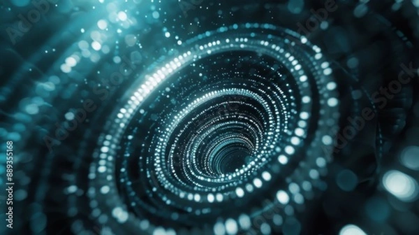 Fototapeta A swirling tunnel of blue light with white dots, creating an abstract and mesmerizing effect.