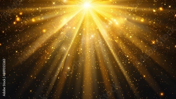 Fototapeta Golden light with glare. Sun, sun rays, dawn, glare from the sun. Gold flare , glare from flare