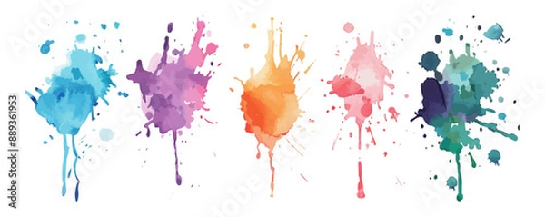 Fototapeta Watercolor splashes collection, Vector flat minimalistic isolated illustration