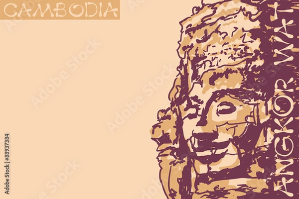 Fototapeta Bayon temple faces at Angkor temple. Cambodia. Vector illustration