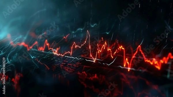 Obraz Dynamic animation of a stock market graph pulsating like a heartbeat, illustrating the pulse of financial markets.