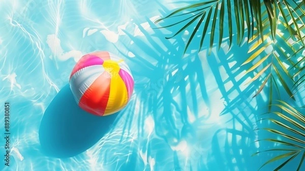 Obraz Summer holidays background with colorful beach ball floating and copy space