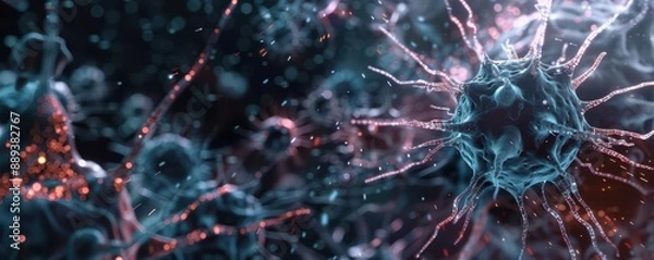 Fototapeta Microscopic view of a virus particle, detailed molecular structure