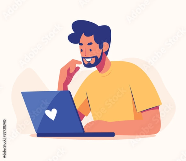 Fototapeta a man sits in a chair with a laptop social media manager