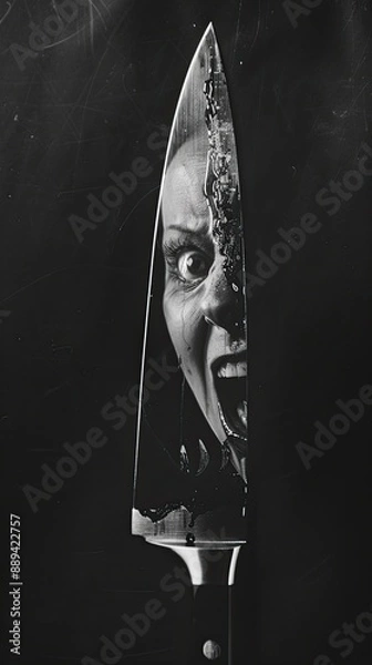 Obraz Person Screaming in reflection on knife blade.  