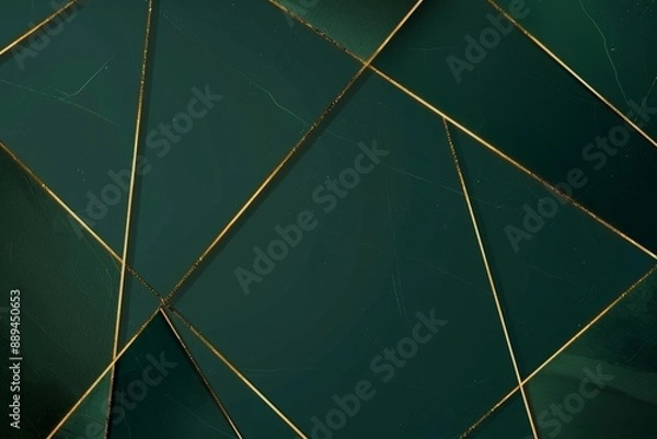 Fototapeta Royal green wallpaper with golden shiny lines around shapes. Creative design of squares for the background.