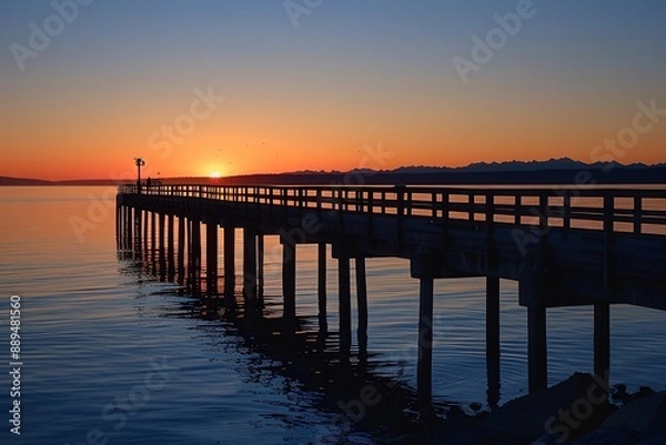 Fototapeta pier over water on sunset