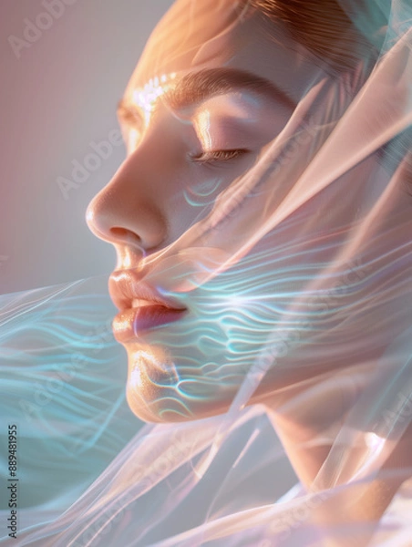 Obraz Illustrative Hologram Showing Collagen’s Impact on Skin Elasticity and Wrinkle Reduction