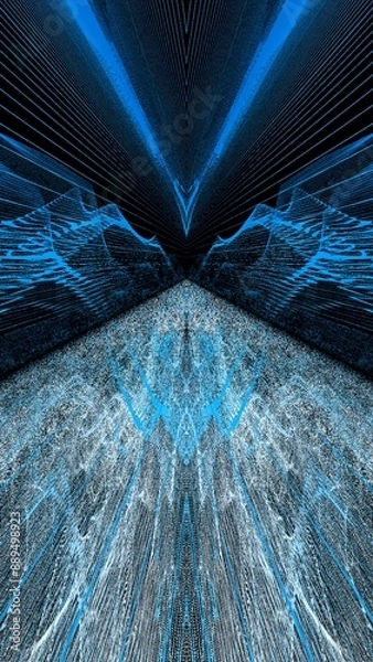 Fototapeta Against a black background and on  tall format , futuristic bright blue and shades of grey pointed design