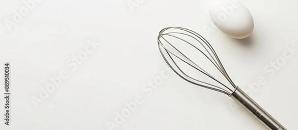 Fototapeta View from above of an egg beater on a white background with copy space image.