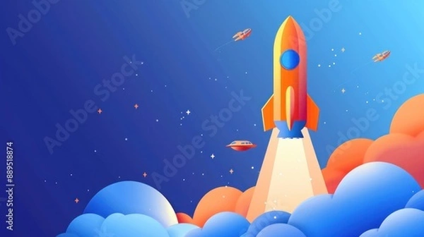 Fototapeta Rocket Launch into a Starry Sky