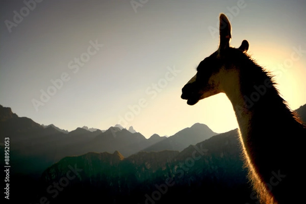 Obraz Lama, Sunrise, Machu Picchu, Peru