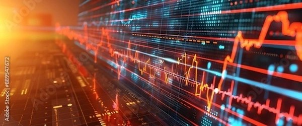 Fototapeta Graphical visualization of stock movements resembling a heartbeat monitor, capturing market dynamics.
