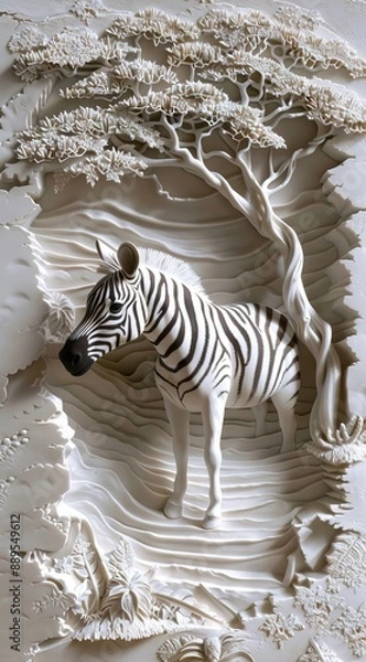 Obraz Beautiful animal 3d relief wallpaper. Mural wallpaper. Wall art. AI generated illustration