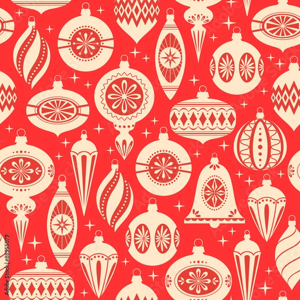 Fototapeta Red and gold Christmas seamless pattern