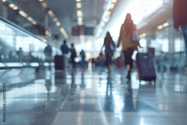 Fototapeta Blurred people in motion in airport terminal