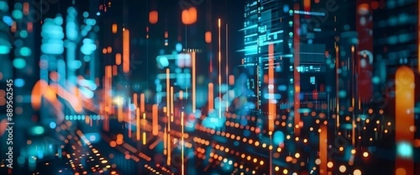 Fototapeta Illuminated abstract forms symbolizing the convergence of stocks, marketing, and technology in the modern business landscape.