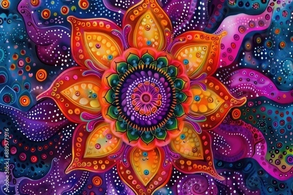 Obraz Trippy Mandala Design with Vibrant Colors and Intricate Details