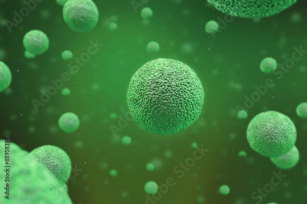Obraz 3D Human Cell microscope Background. Biological bacteria or virus.