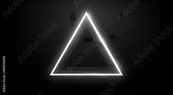Fototapeta White glowing triangle on black background minimalist logo design Glowing Triangle Concept 
