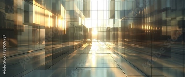 Fototapeta Intriguing play of light and shadow forming abstract shapes symbolizing the complexity of stocks, marketing, and technology.