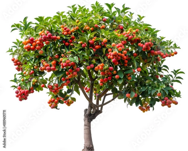 Obraz Harvesting Ripe Red Jujubes from the Tree on white background