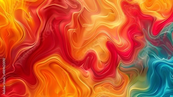 Fototapeta This artwork showcases bright and warm tones in fluid art with swirling patterns of reds, oranges, and hints of blue, evoking intense energy and creative passion in its design.