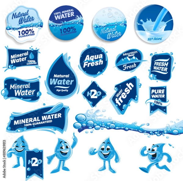 Obraz set of logos emblems labels and stickers for water graphics