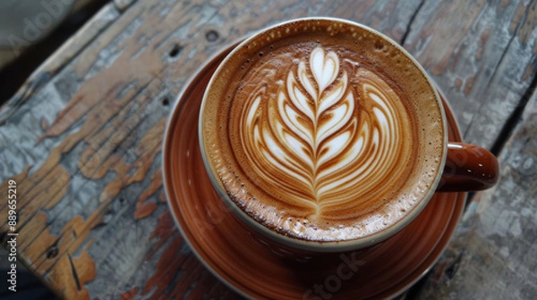 Fototapeta Latte is a coffee drink commonly enjoyed in the mornings.