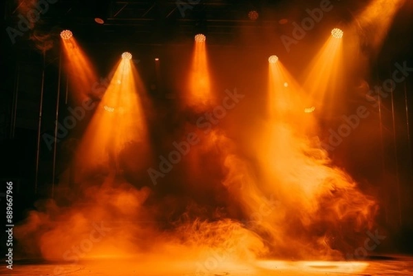 Fototapeta Stage light background with orange spotlight illuminated