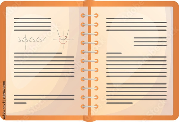 Obraz opened notebook. Vertical blank copybook with metallic silver spiral. Template (mock up) of organizer or diary isolated. Horizontal lined notebook