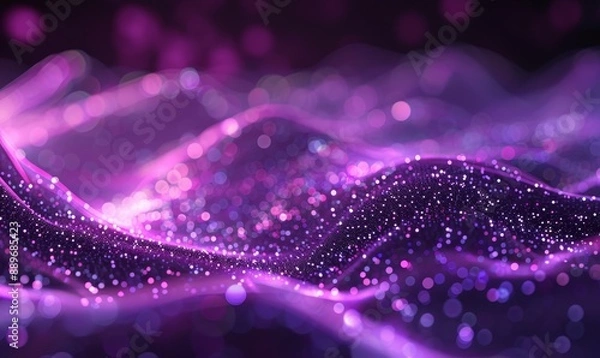 Fototapeta Purple abstract background with glowing particles wave and lines, Generative AI
