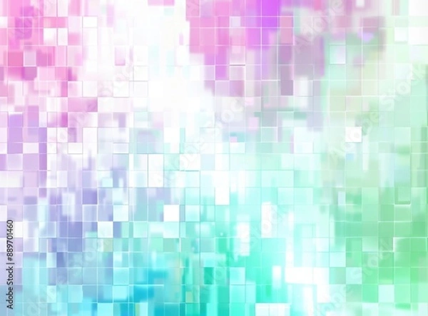 Fototapeta A background with pixelated squares in pastel colors, creating an abstract and futuristic pattern Generative AI