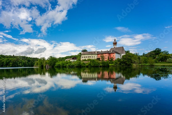 Fototapeta Panoramic view of Höglwörth Monastery in Bavaria, Germany.