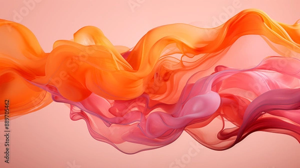 Fototapeta Pink Flowing Fluid Paint on Orange Background, Abstract Image, Texture, Pattern Background, Wallpaper, Smartphone Cover and Screen, Cell Phone, Computer, Laptop, 9:16 and 16:9 Format