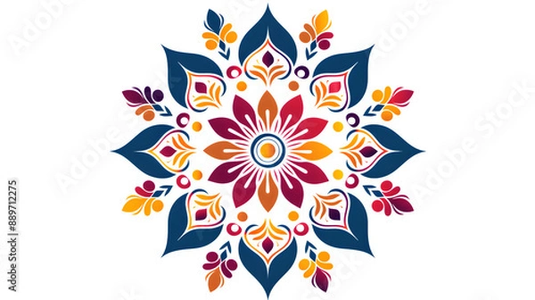 Fototapeta Minimalistic rangoli design, Diwali, elegant festive art, Festival of Lights decoration, traditional rangoli pattern, png file, isolated on white