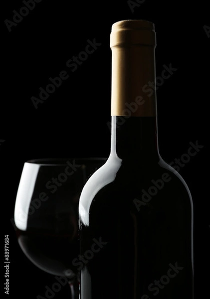 Obraz Bottle and glass of wine isolated on black