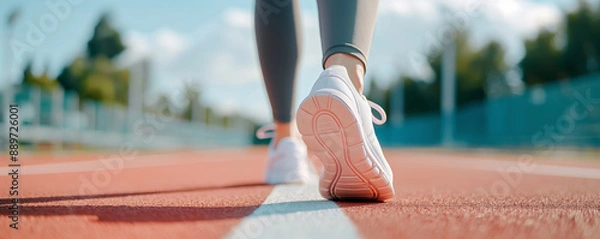 Obraz A close-up shot of a person walking on a running track