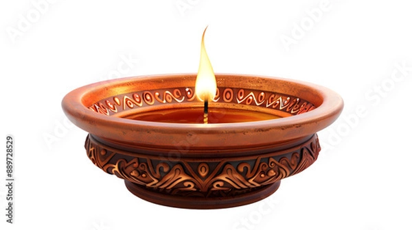 Fototapeta Simple diya with a soft glow, Diwali event, traditional lamp, festive illumination, Festival of Lights, subtle lighting, png file, isolated on white