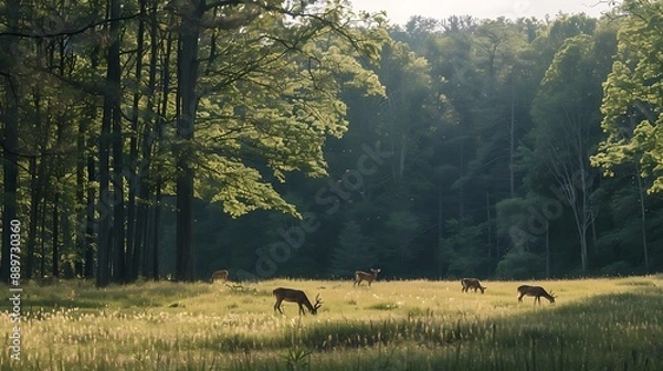 Obraz Some deer grazing peacefully in the distance