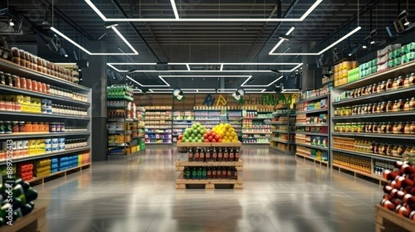 Obraz Supermarket Aisle with Products and Produce