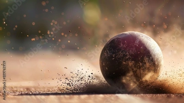 Fototapeta A Close-Up Shot of a Shot Put Landing on a Sandy Track During a Competition