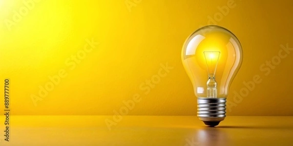 Fototapeta Creative idea with a lightbulb on a vibrant yellow background, innovation, inspiration, brainstorming, imagination, solution