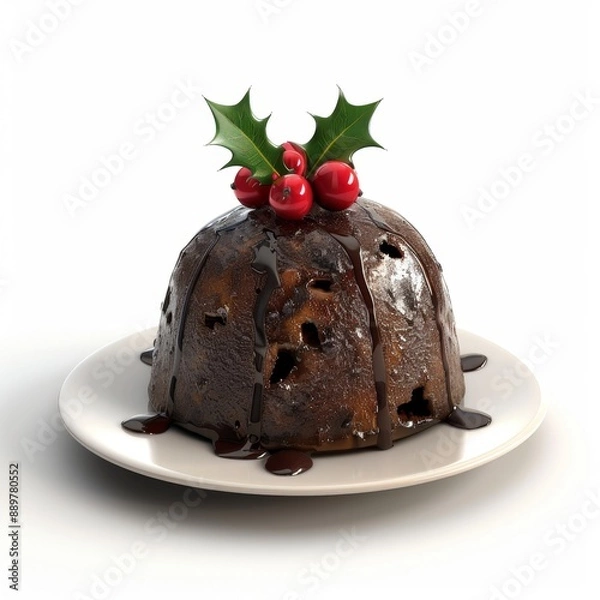 Fototapeta A high-quality stock image of a yule log cake on a white isolated background.