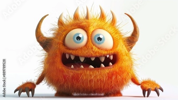 Fototapeta Cute 3D cartoon monster with colorful background. This character could be related to animation, children’s media, or character design.