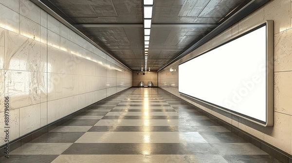 Fototapeta a blank poster in a subway station. Blank billboard on the platform ideal for advertising, creative advertising design.