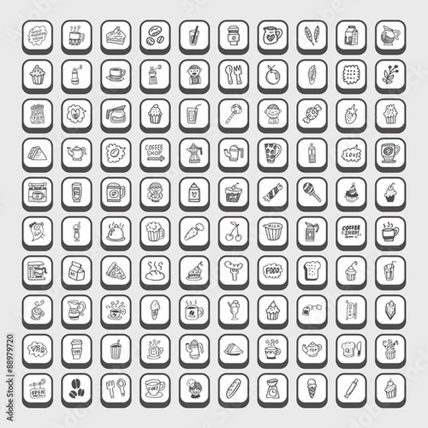 Fototapeta doodle coffee icons