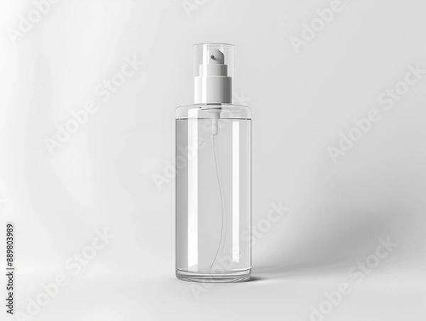 Obraz Single transparent glass cosmetic bottle mockup isolated on white background. AI generated