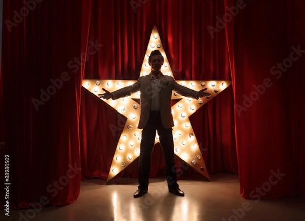 Obraz Człowiek na scenie z gwiazdą w tle