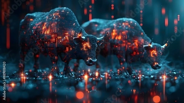 Obraz Abstract financial chart with bulls and bear